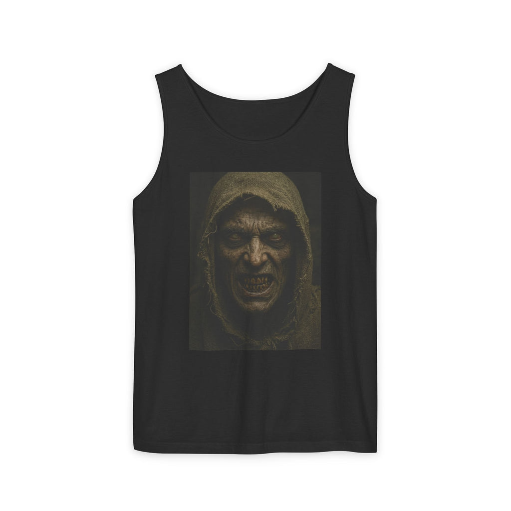 Hooded Monster Tank Top — Dark Horror Portrait Graphic