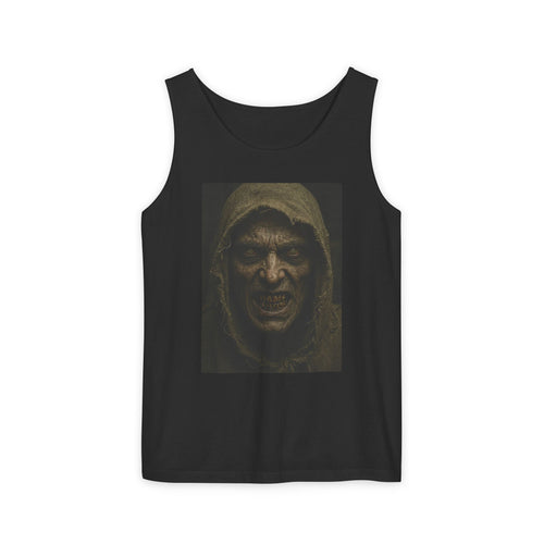 Hooded Monster Tank Top — Dark Horror Portrait Graphic