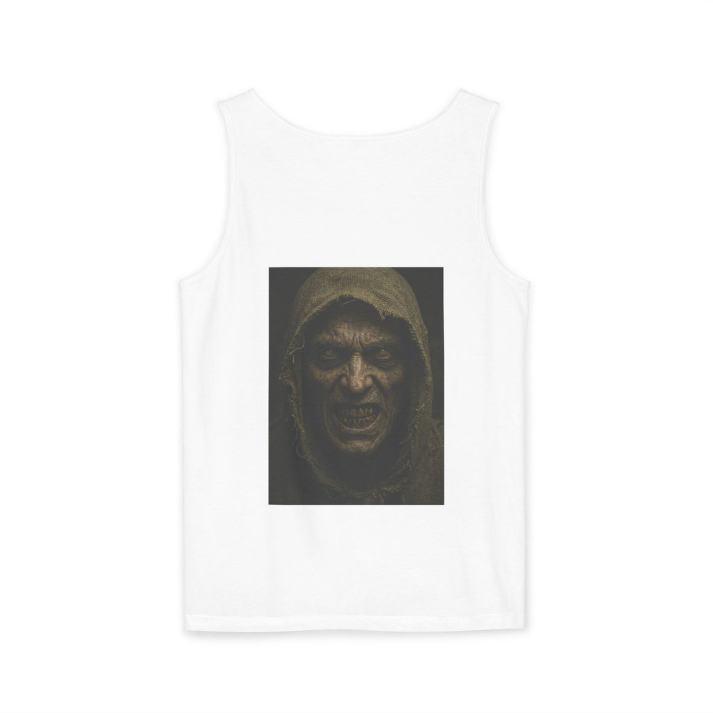 Hooded Monster Tank Top — Dark Horror Portrait Graphic