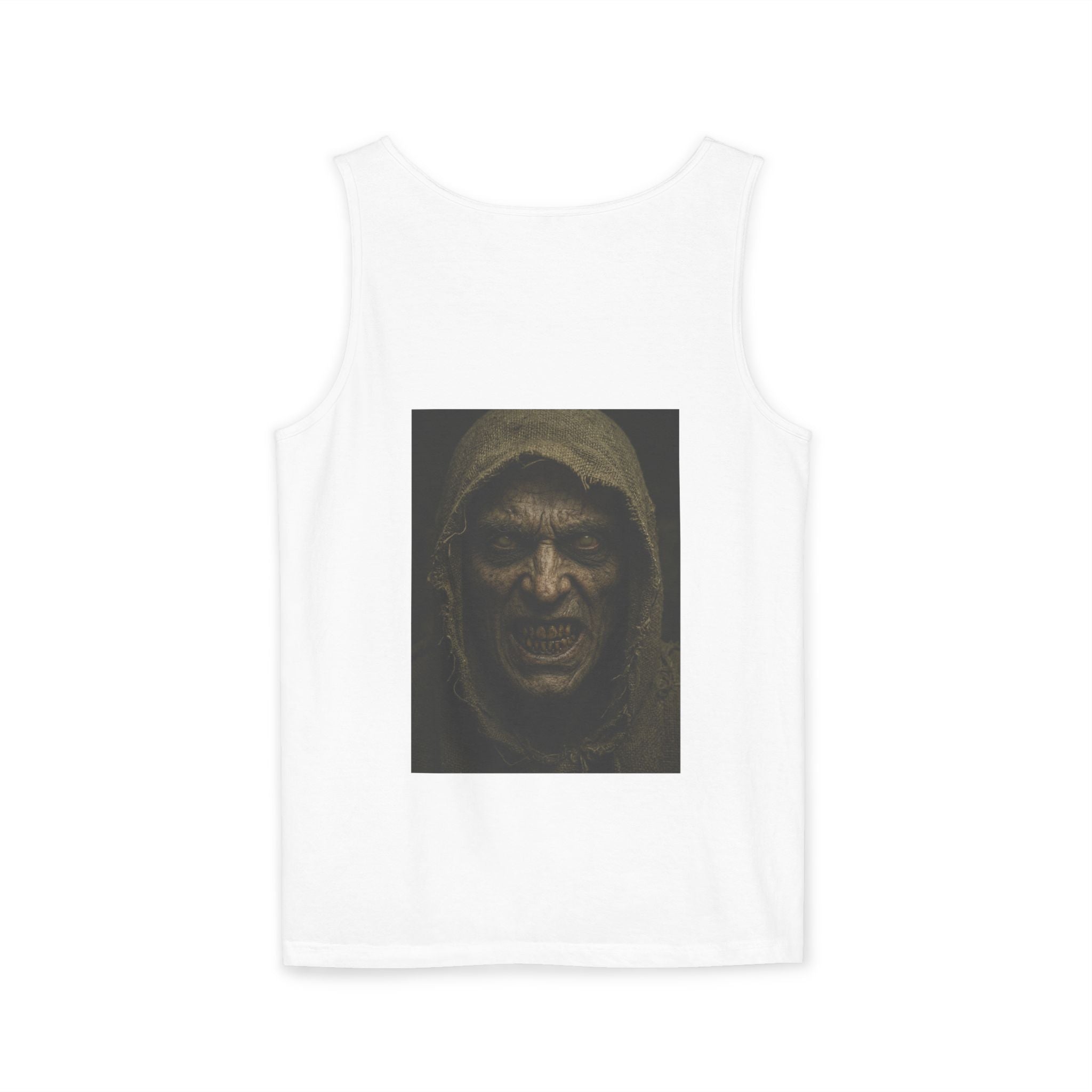 Hooded Monster Tank Top — Dark Horror Portrait Graphic
