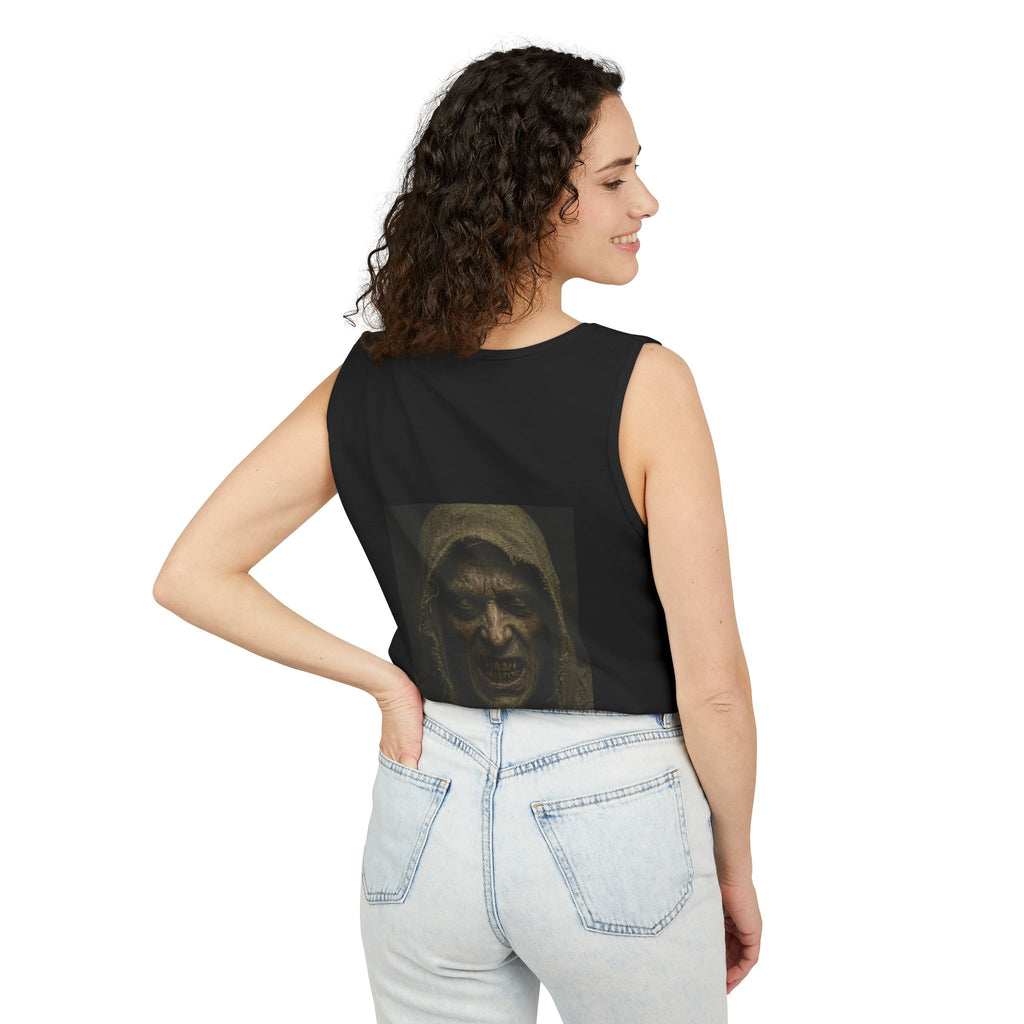 Hooded Monster Tank Top — Dark Horror Portrait Graphic