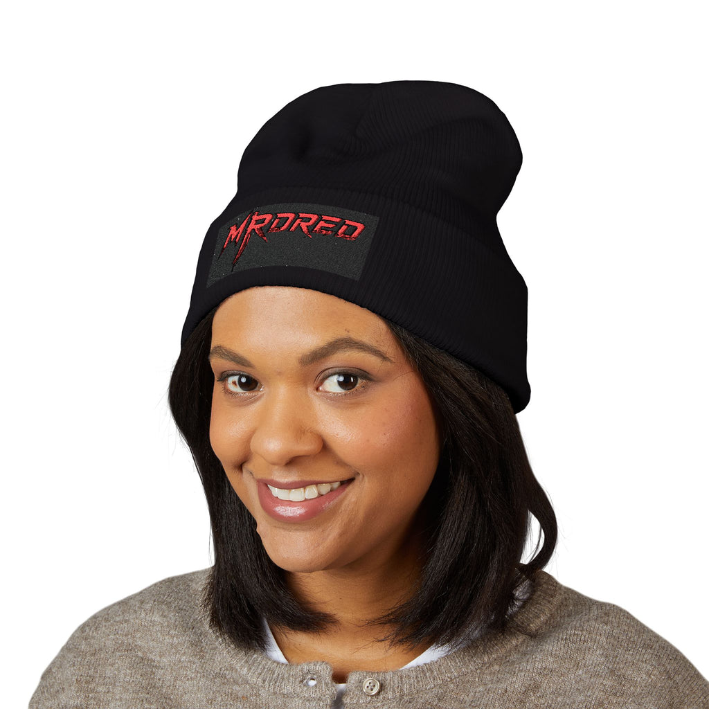 Embroidered 'MRDRED' Classic Cuffed Beanie – White Knit Winter Hat