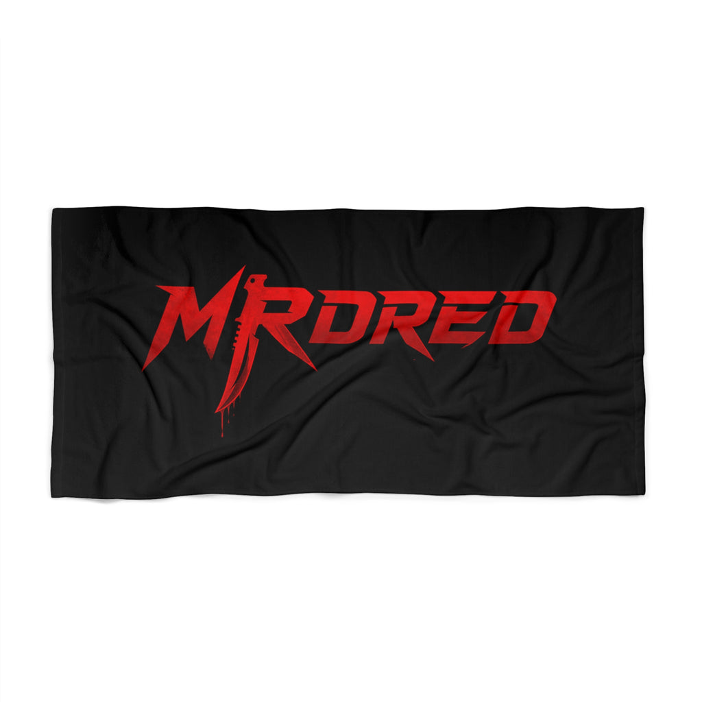 MR Dred Red Logo Beach Towel — on Black (Bold Surf & Pool Towel)
