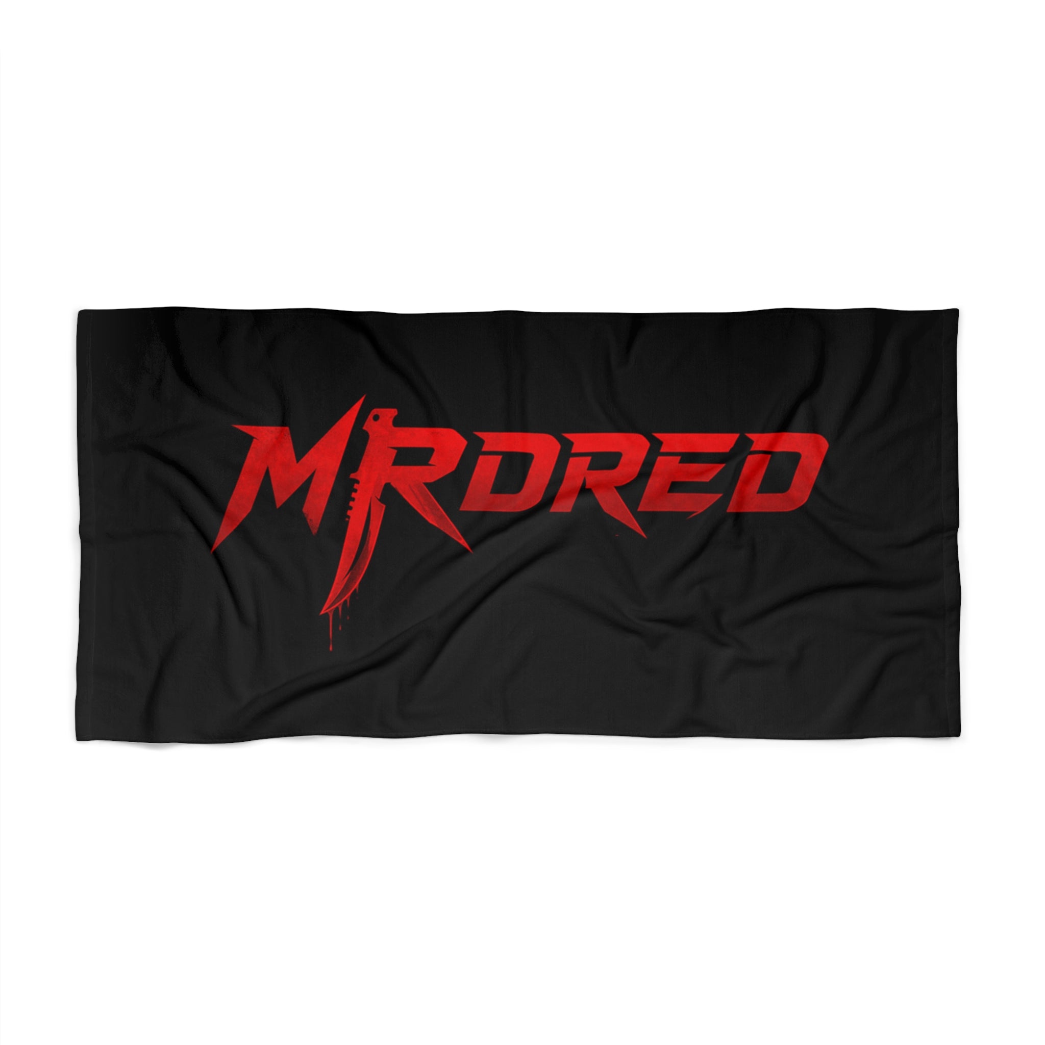MR Dred Red Logo Beach Towel — on Black (Bold Surf & Pool Towel)