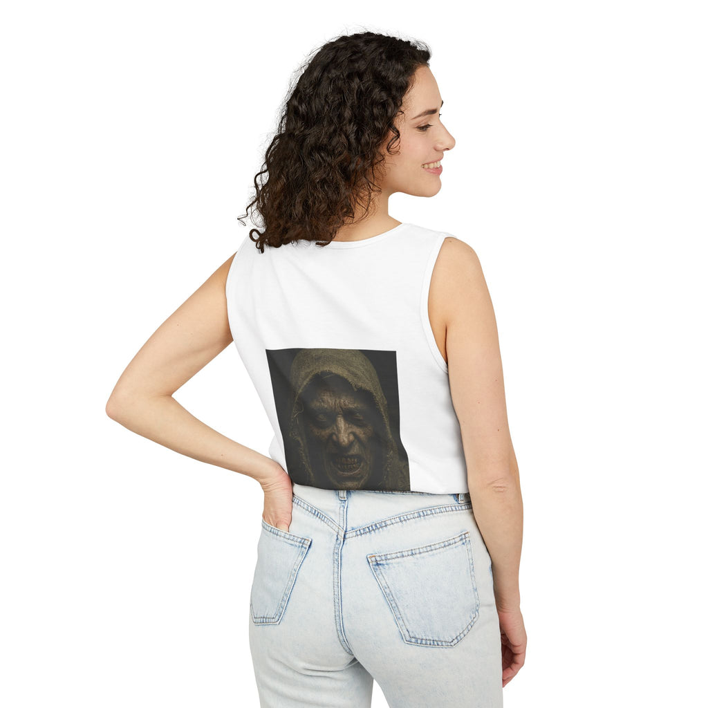 Hooded Monster Tank Top — Dark Horror Portrait Graphic