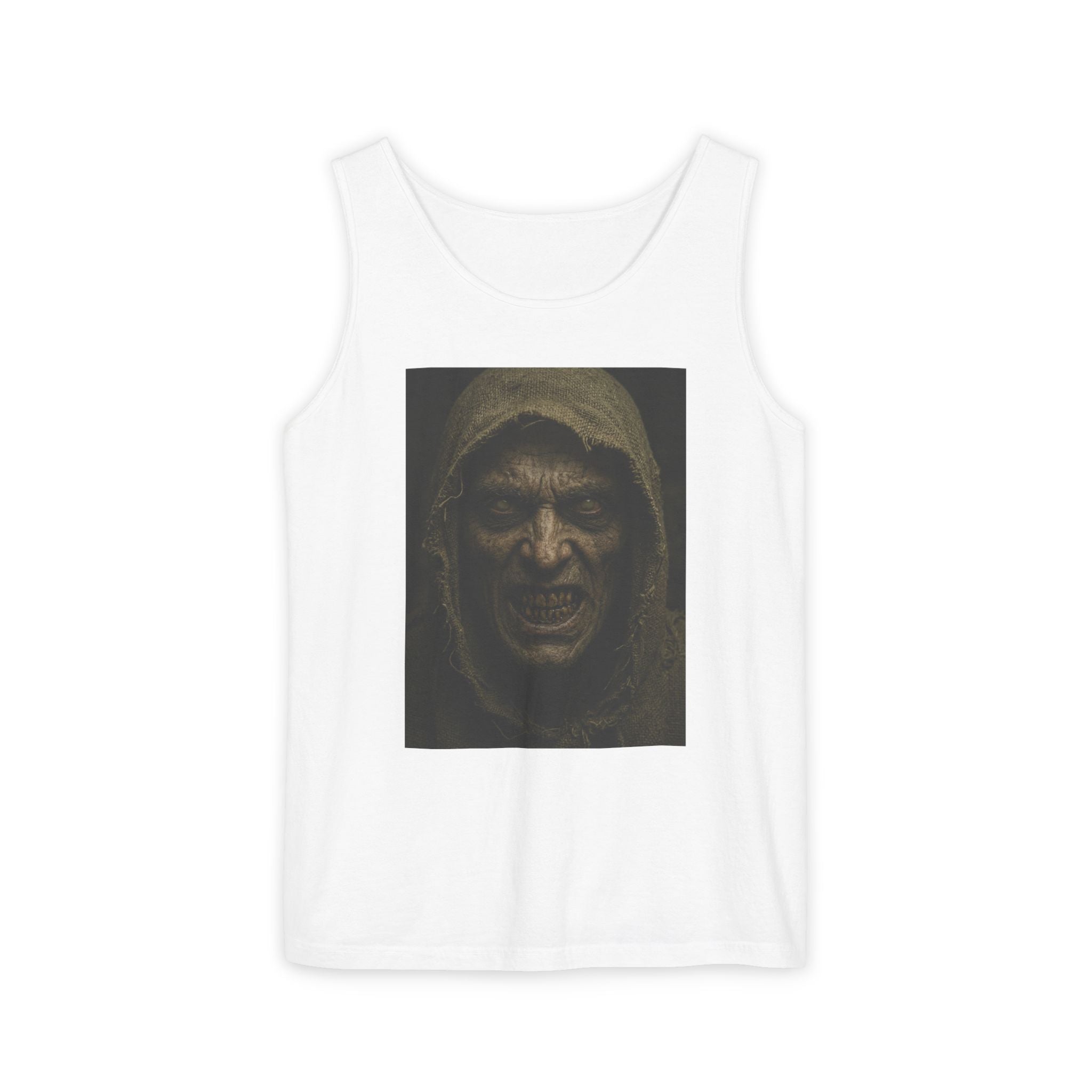 Hooded Monster Tank Top — Dark Horror Portrait Graphic