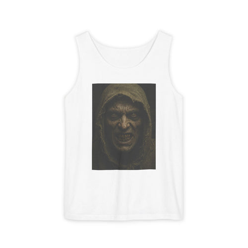 Hooded Monster Tank Top — Dark Horror Portrait Graphic