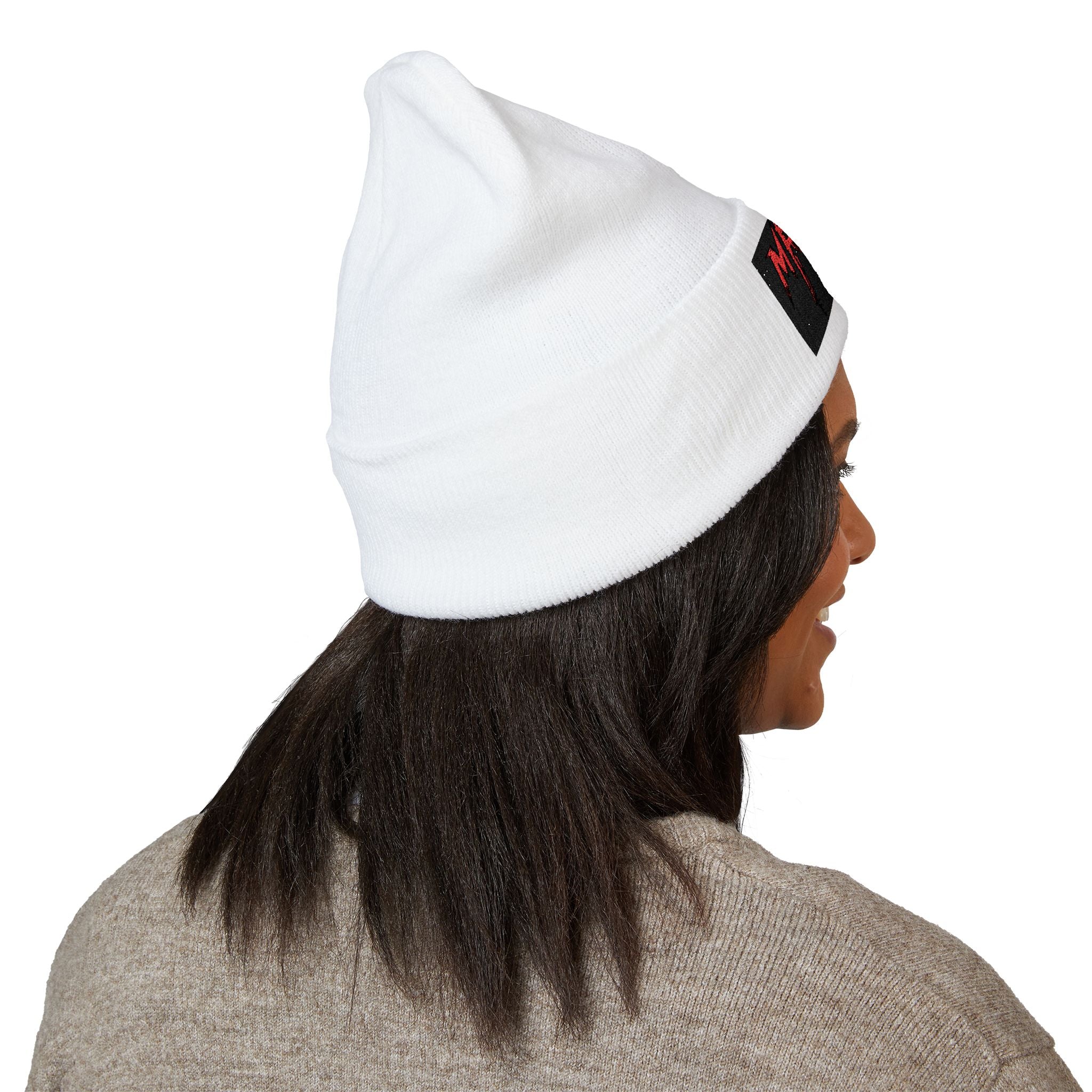 Embroidered 'MRDRED' Classic Cuffed Beanie – White Knit Winter Hat